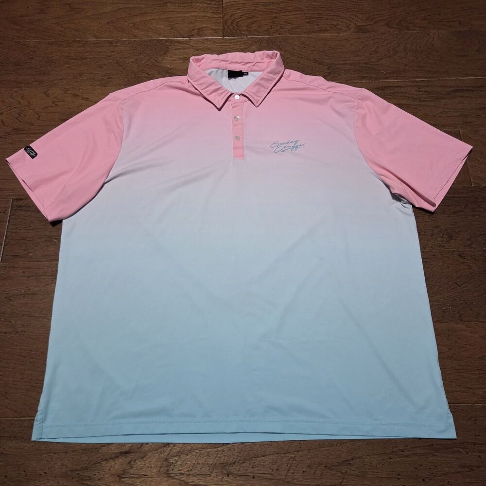 Sunday Swagger Mens 4XL Golf Polo Shirt Pink Teal Ombre Short Sleeve Preppy